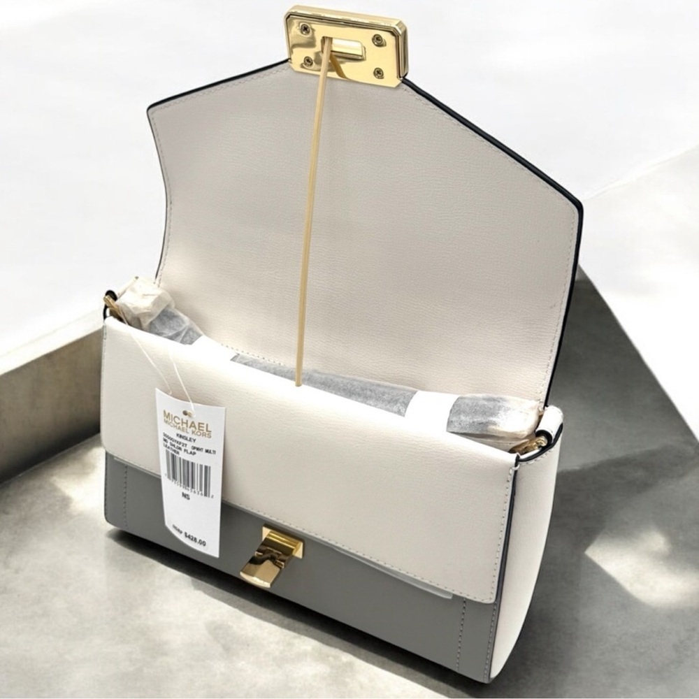Michael Kors Kinsley Medium Shoulder Flap Crossbody Bag Optic White Multi - Picture 7 of 9